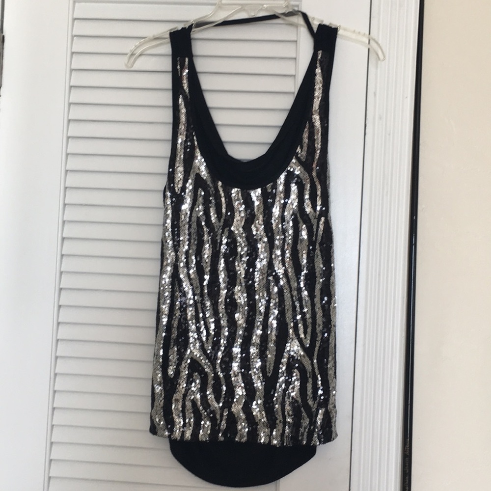 Black and silver sequins tank top with drape back